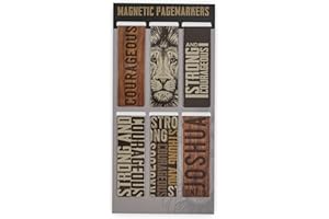 Christian Art Gifts Magnetic Scripture Bookmark/Pagemarker Set for Men: Strong & Courageous Lion - Set of 6, Inspirational Scripture for Bibles, Fridges, Books, Multicolor/Brown/Black/Gray, Small