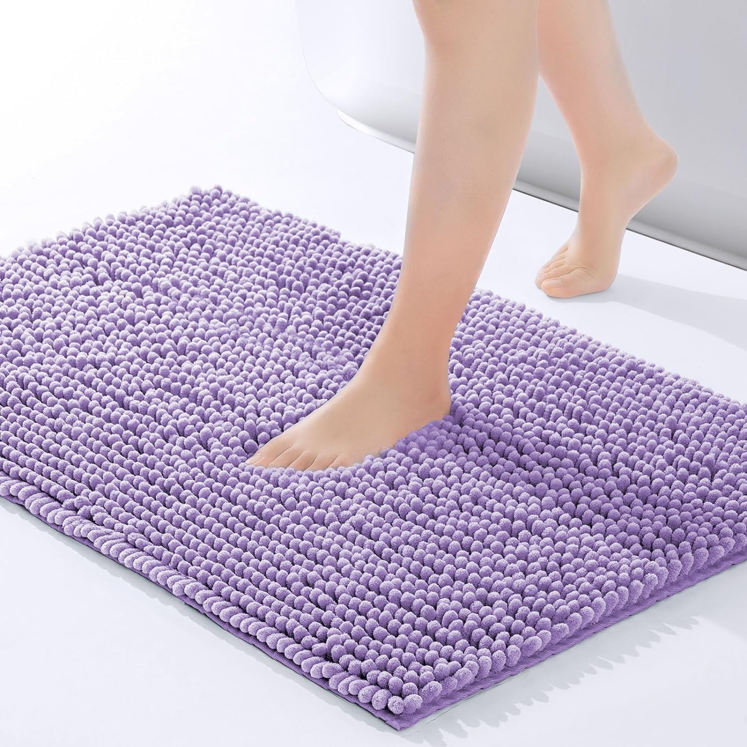 Moonlight Bedding Bath Mat Non Slip Anti Mould - Chenille Shower Mat Lilac 50 x 80 cm Super Absorbent Bathroom Mat Machine Washable Extra Soft Fluffy Bathmat