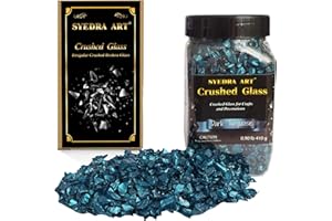 SYEDRA ART Syedra Crushed Glass for Crafts,Glitter Crushed High Luster Chips, Broken Glass Pieces, 3-6mm, 410G (Dark Turquoise)
