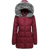 GGleaf Women's Puffer Jacket Winter Hooded Coat Down Alternative Long Parka with Faux Fur Hood