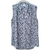 Cabi Plaza Top Sleeveless Henley Blouse Blue &amp; White