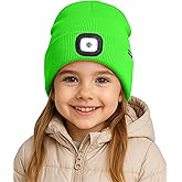 ATNKE Kids LED Lighted Beanie Hat, USB Rechargeable 4 LED Running Headlamp Lined Fleece Cap Gifts for Boys and Girls