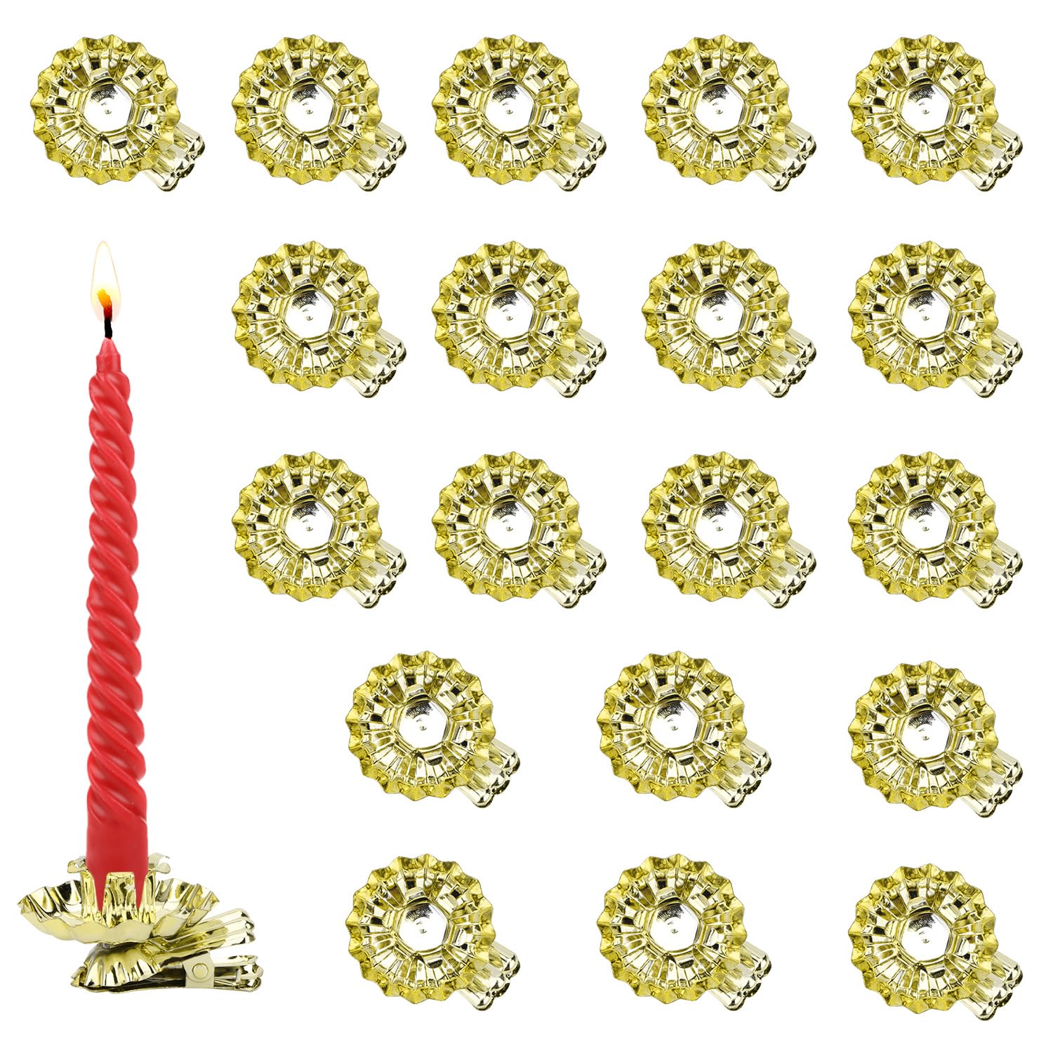 Photo 1 of Brosay Christmas Tree Candle Clip Silver Candle Holders Clip Candlestick Holders Bulk Metal Candles Clips for Christmas Birthday Party 20 Pcs (Gold)