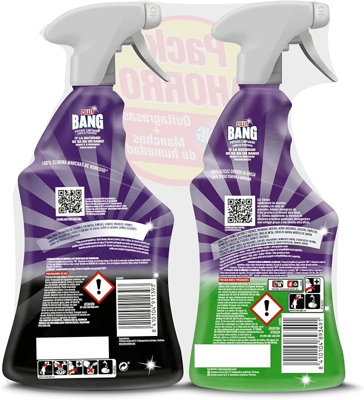- Spray limpiador quitagrasas, para cocinas y spray Suciedad y manchas de humedad, para baños - Pack 2 x 750 ml