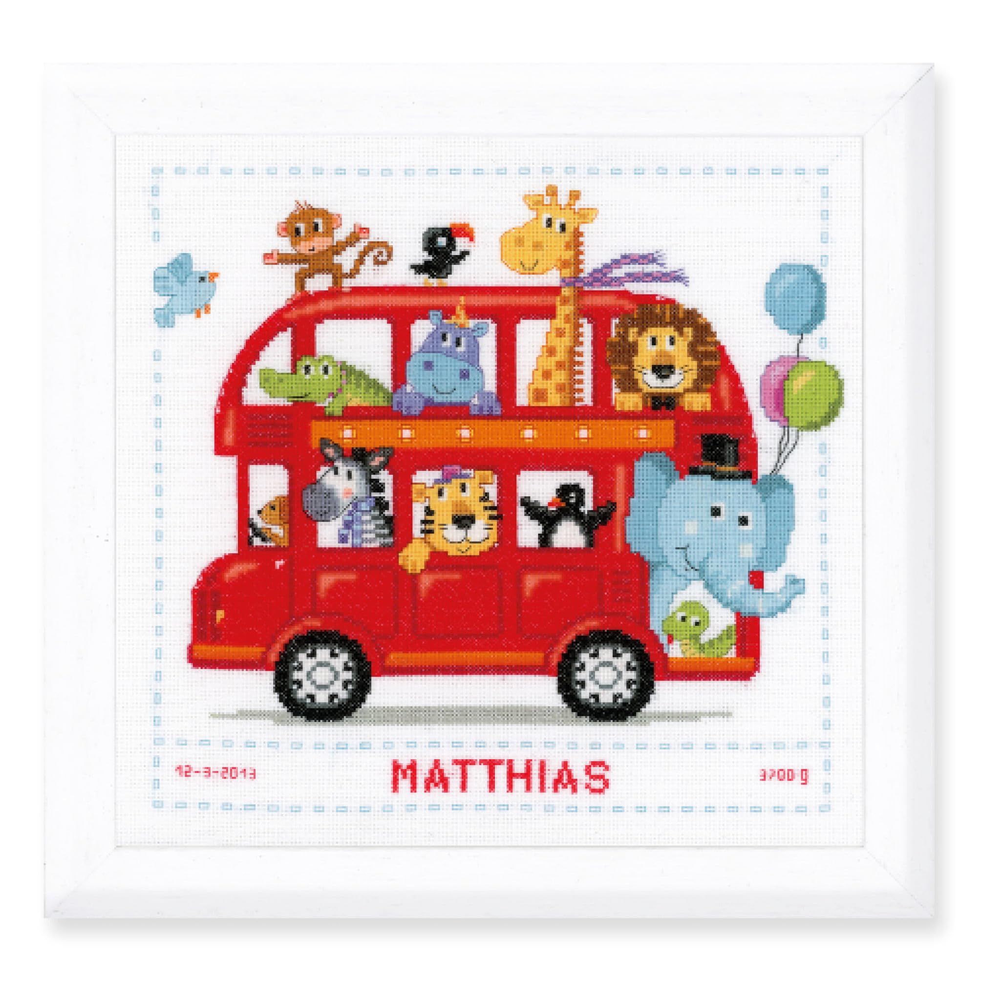 Vervaco Birth Record Funny Bus Counted Cross Stitch Kit, Multi-Colour, PN-0147691