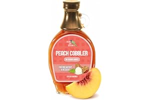 Green Jay Gourmet No Sugar Added Peach Cobbler Syrup - Low Sugar Breakfast Syrup with Fresh Peaches & Lemon Juice - All-Natural, Non-GMO Pancake Syrup, Waffle Syrup & Dessert Syrup - 12 Ounce