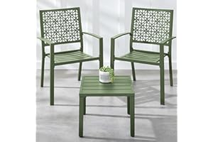 Best Choice Products 3-Piece Outdoor Bistro Set, Stackable Modern Steel Furniture for Porch, Garden w/ 2 Chairs, Table, Geometric Decor - Sage Green