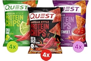 Quest Nutrition Tortilla Style Protein Chips, Spicy Variety Pack, Chili Lime, Hot & Spicy, & Spicy Sweet Chili, 12 Count (3 E