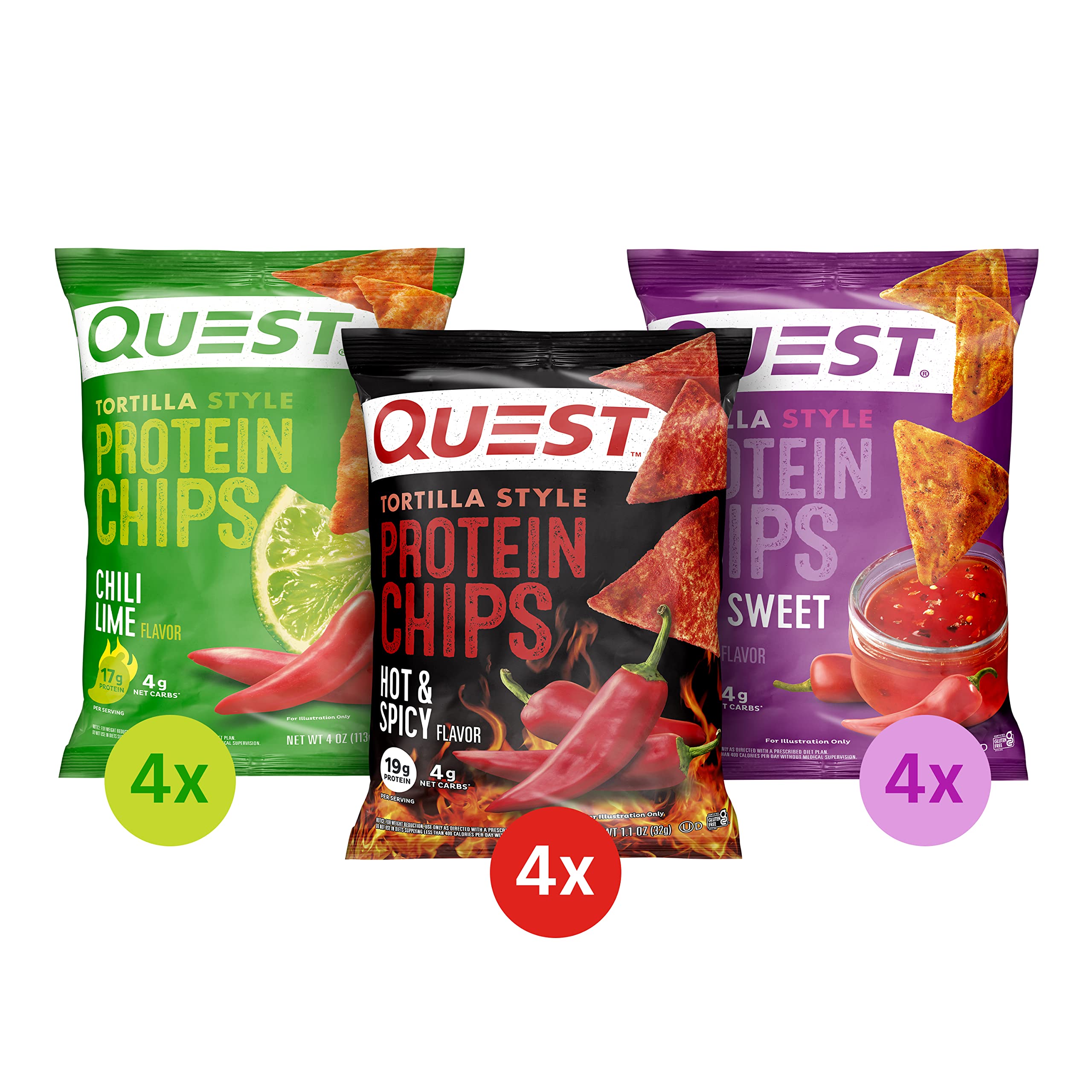 Quest Nutrition Protein Chips Variety Pack (12 count) and Quest Nutrition Tortilla Style Protein Chips Spicy Variety Pack (12 count)