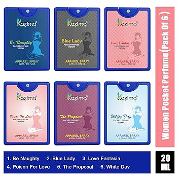 KAZIMA Pocket Perfume For Women, 20ML Each (Be Naughty, Blue Lady, Love Fantasia, Poison for love, The Proposal, White Dav) (Pack of 6)