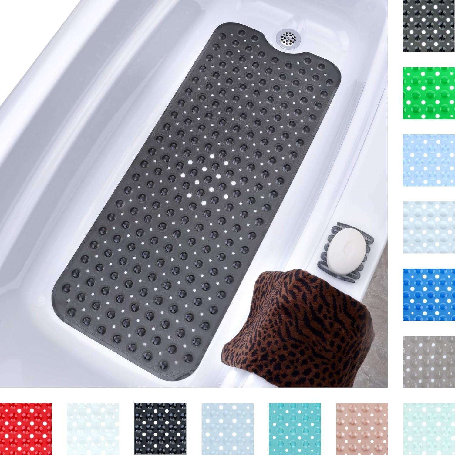 SlipX Solutions Extra Long Vinyl Bath Mat (Translucent Black, 99cm X