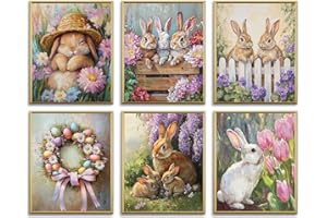Easter Bunny Wall Art Vintage Rabbit Wall Decor Spring Flower Art Pictures Farmhouse Cute Bunny Poster Easter Egg Painting Ae