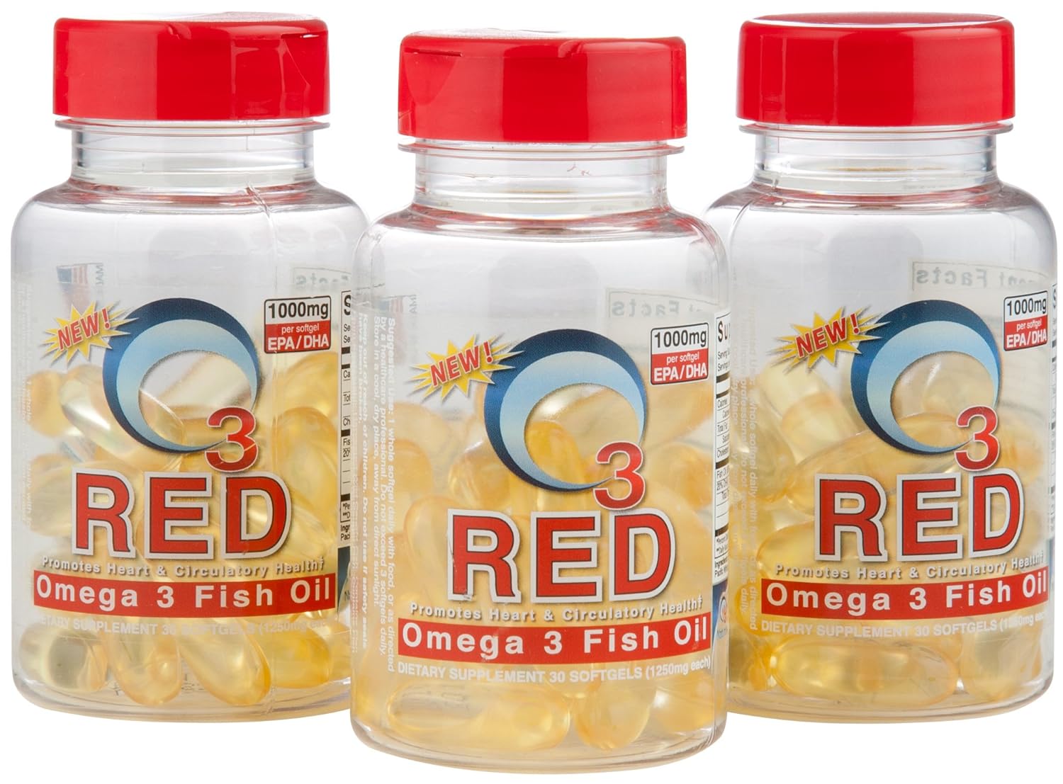 Amazon.com: Omega 3 Fish Oil – O3 RED by O3 Naturals – 1250mg Softgel, 750 mg EPA, 250 mg DHA – 85% Pure Fish Oil - Promotes Heart and Circulatory Health: ...