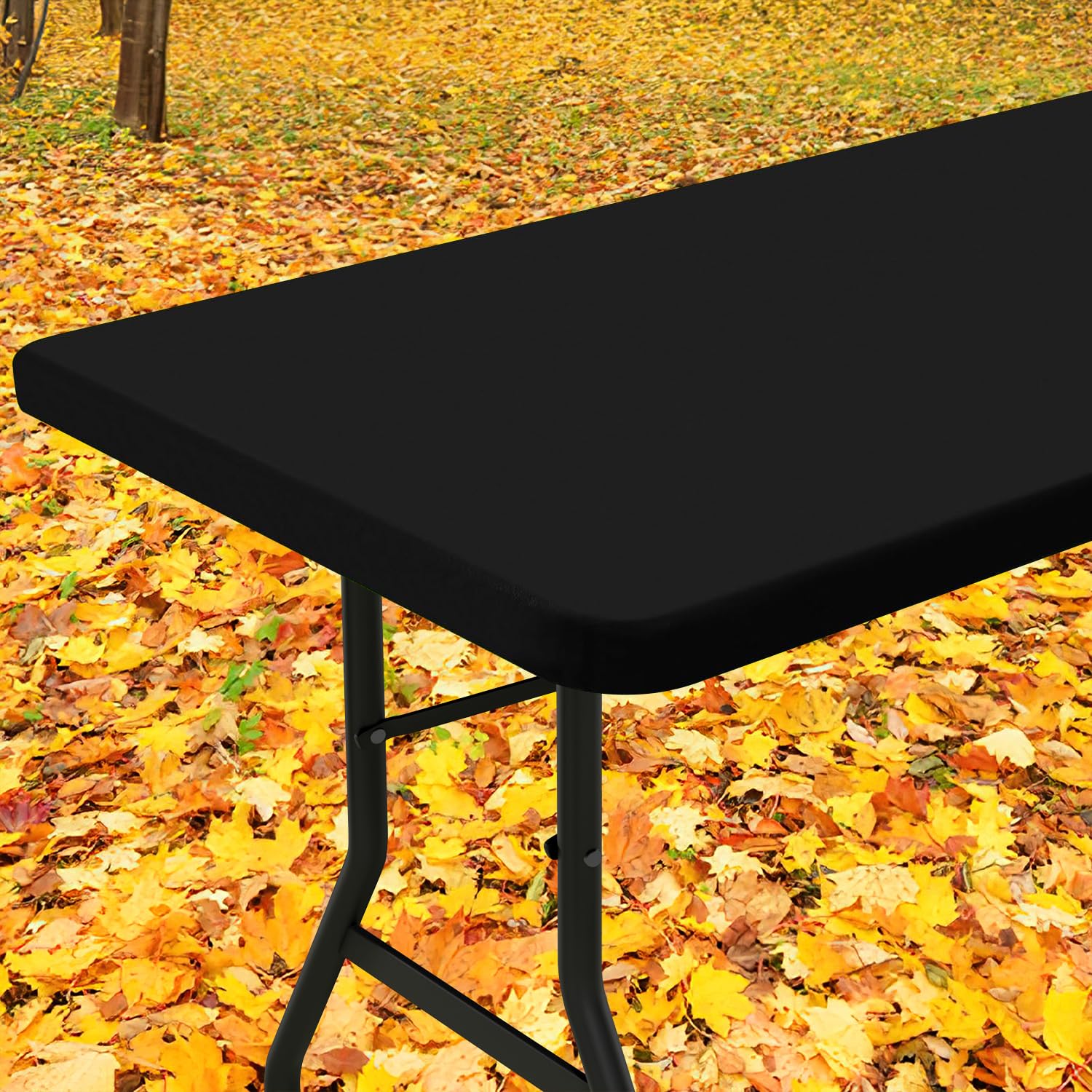 Photo 1 of Smiry Rectangle Tablecloth, Elastic Fitted Flannel Backed Vinyl Tablecloths for 5ft Folding Tables, Waterproof Wipeable Table Covers for Indoor, Outdoor, Picnic and Camping (Black, 30"x60")