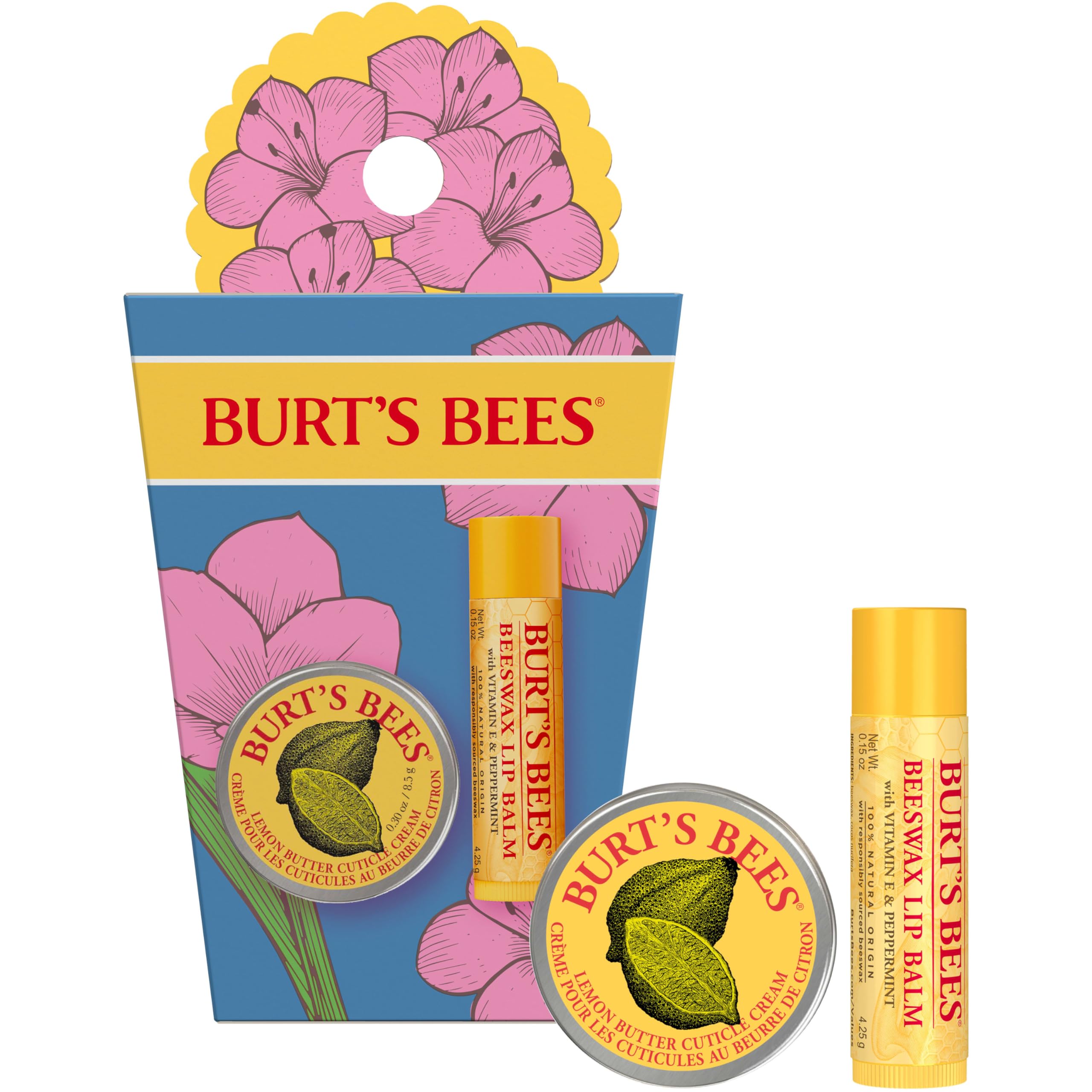 Burt's Bees Gifts Ideas - Spring Surprise Set, Original Beeswax Lip Balm and Lemon Butter Cuticle Cream, Natural Origin Lip Moisturizer With Responsibly Sourced Beeswax, 2 Count