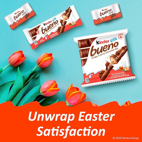 KINDER BUENO MINI MILK CHOCOLATE BARS WITH HAZELNUT FILLING, CHOCOLATE CANDY BARS FOR GAME DAY, FOOTBALL PARTY SUPPLIES, SNACKS FOR ADULTS, 5.7 OZ