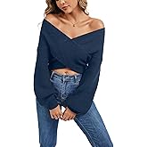 Sixstar V Neck Batwing Cute Cropped Sweater for Women Cross Wrap Front Sexy Lightweight Soft Knitted Short Pullover Jumper
