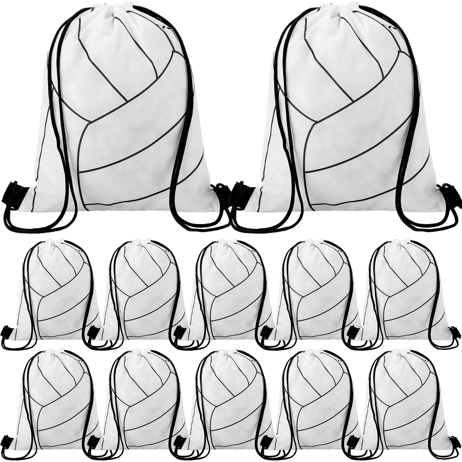 Photo 1 of Dansydaisy 12 Pcs 12 In Volleyball Drawstring Backpack Bag Goodie Snack Gift Bags Sports Party Favors String Backpack Bulk(White)