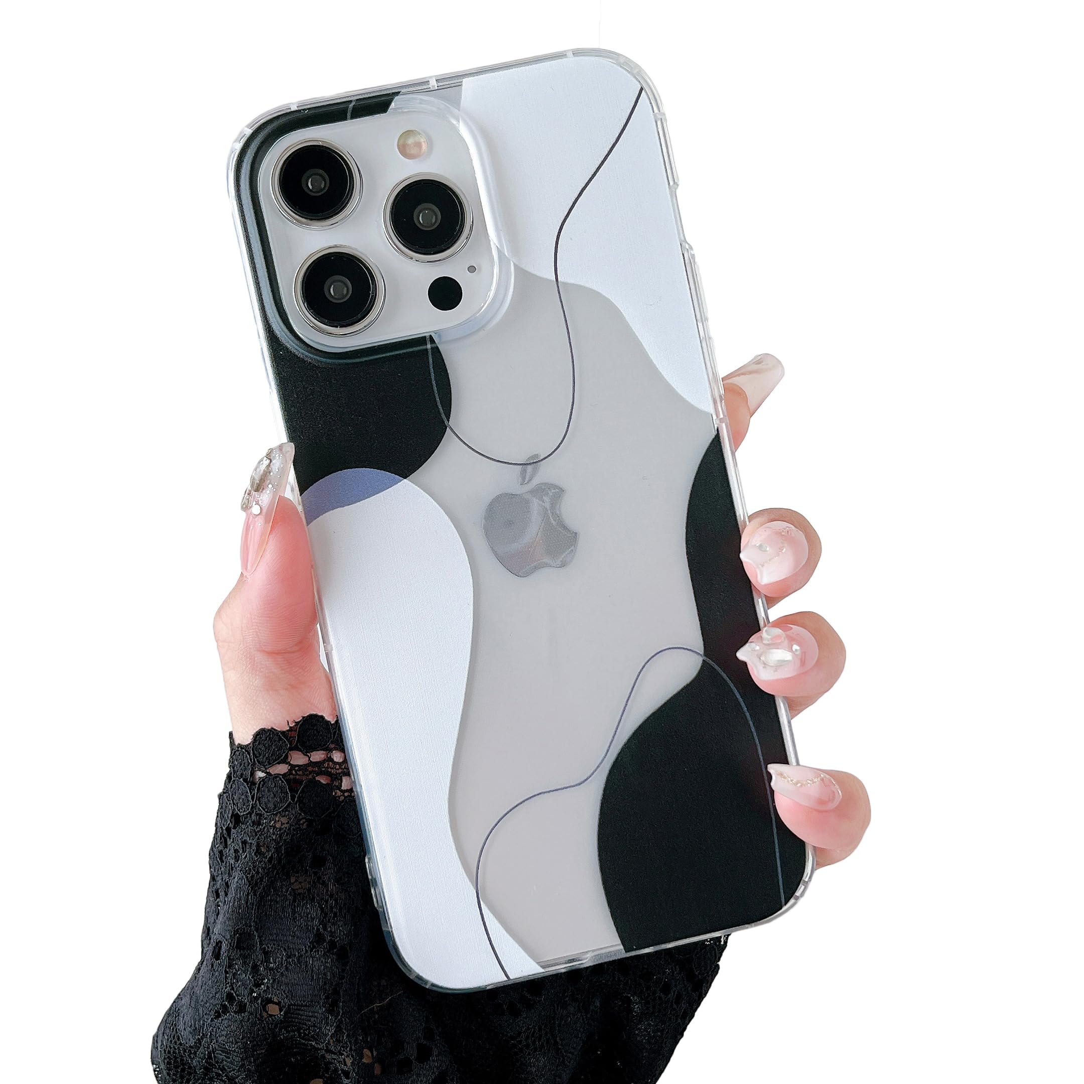 DEFBSC Compatible with iPhone 16 Pro Max Case, Transparent Color Mix Aesthetic Design Soft TPU Bumper Slim Thin Shock-Absorbing Protective Phone Cover - Black