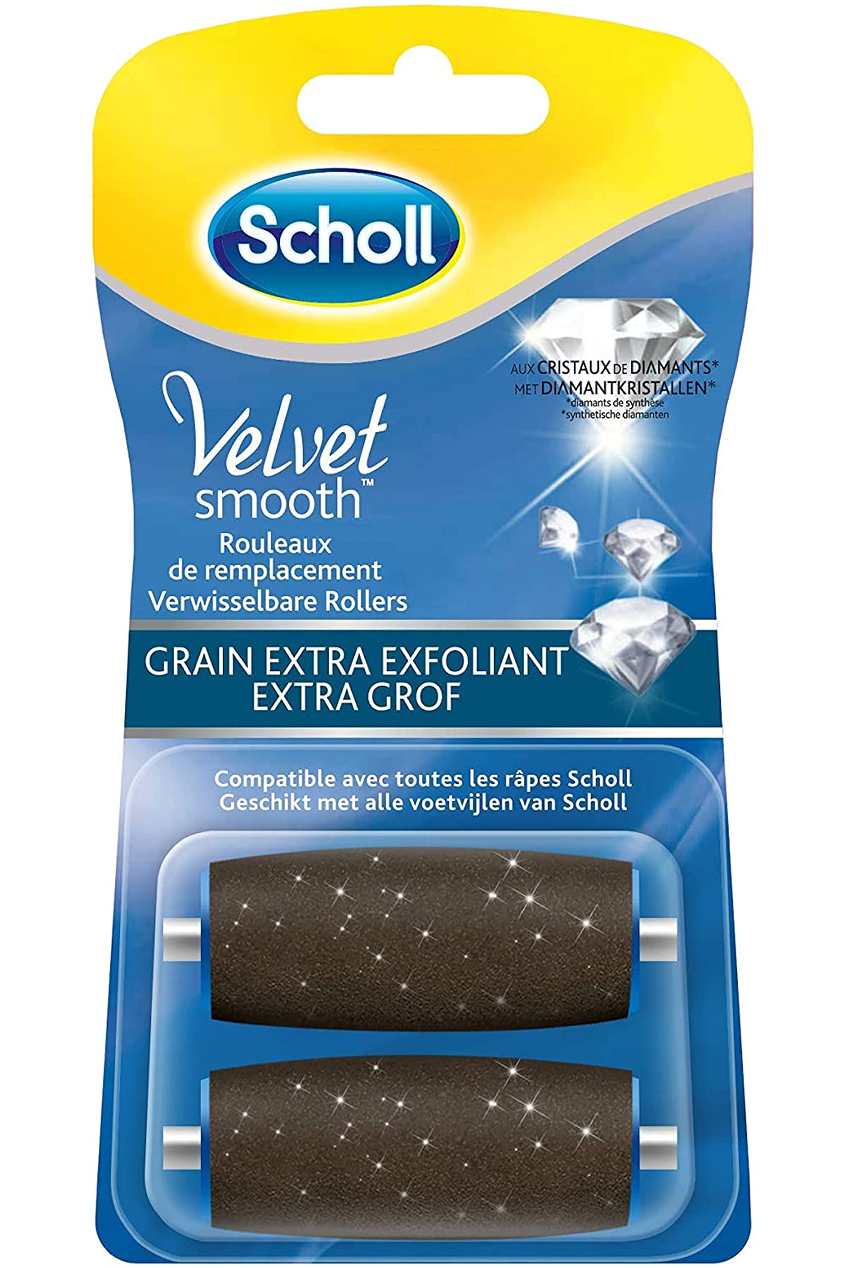 Scholl Velvet Smooth Express Pedi Crystal Diamonds Extra Exfoliating Grains Replacement 2 Rolls by Scholl