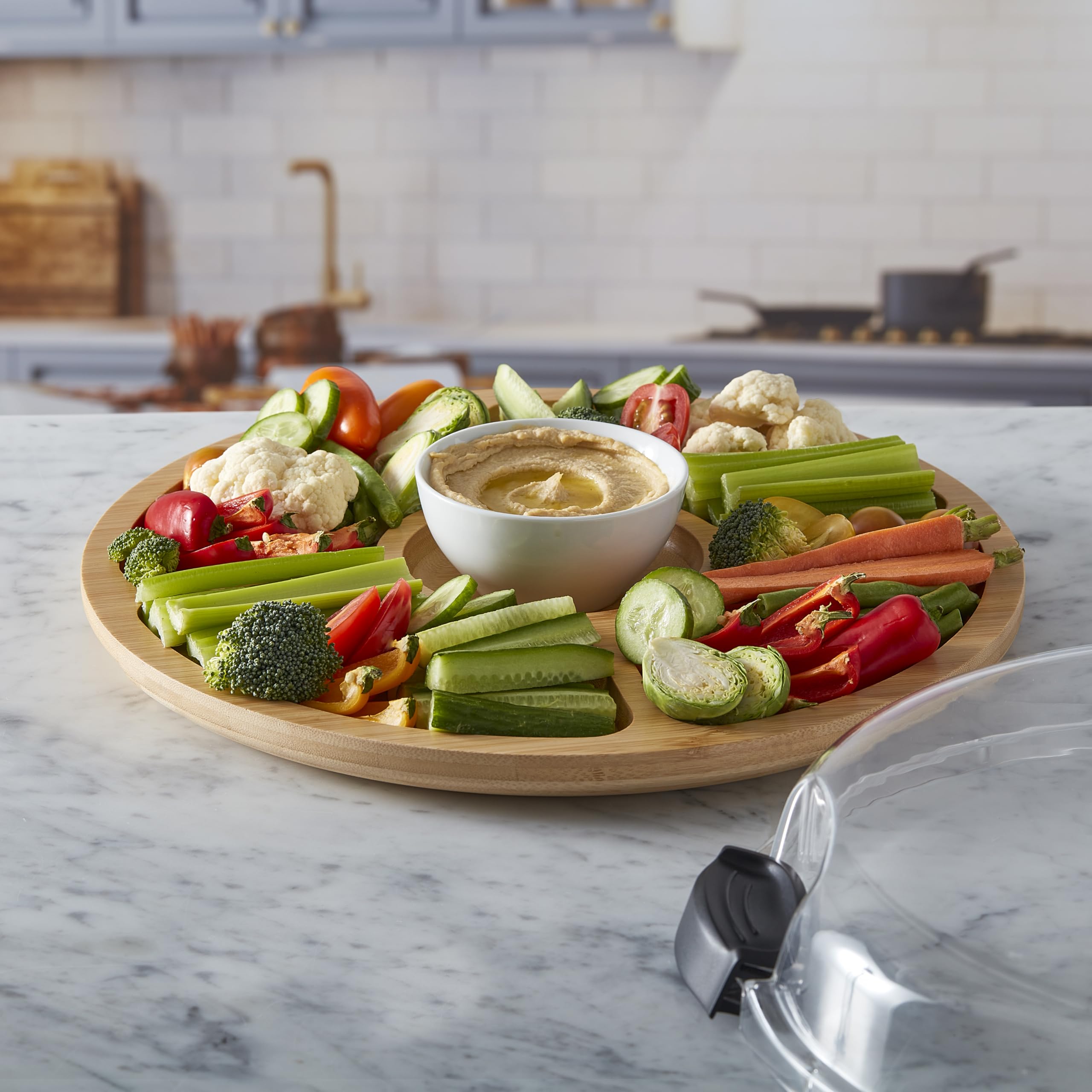 FARBERWARE Build-a-Board Cutting Board with Five Compartments and Clear Locking Lid for Charcuterie, Snacks, and More, Bamboo