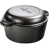 Lodge Cast Iron Double Dutch Oven, 2-in-1 Pot and Skillet Combo, 5 Quart | PFAS-Free &amp; Non-Toxic Oven-Safe Cast Iron Dutch Oven with Loop Handle, Even Heat Retention, Ideal for Sourdough Bread Baking