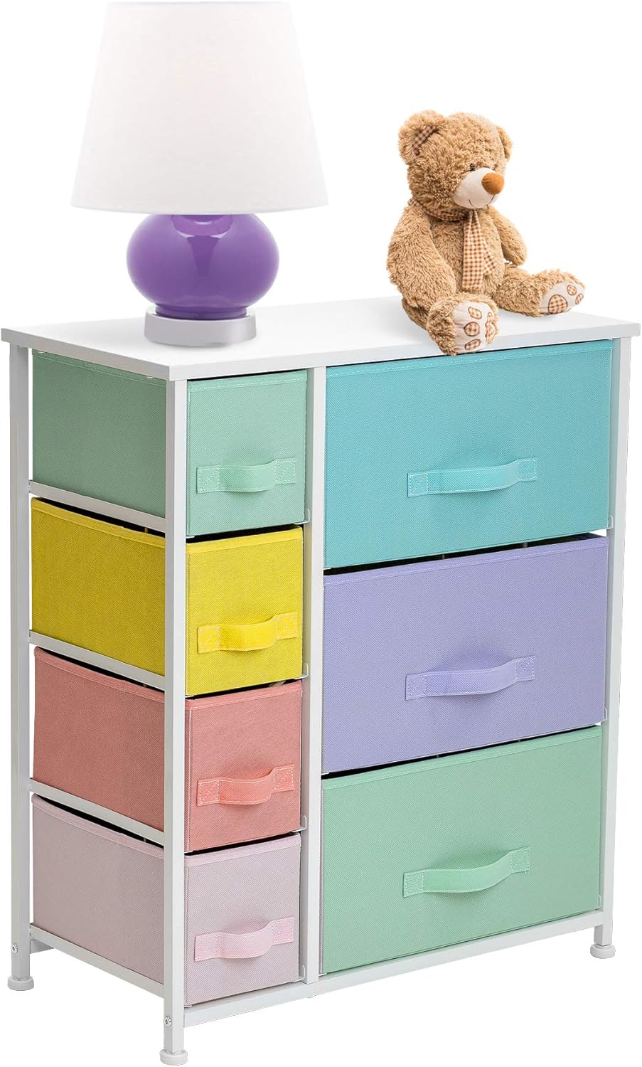 Sorbus Nightstand with 7 Drawers - Bedside Furniture & Night Stand End Table Dresser for Home, Bedroom Accessories, Office, College Dorm, Steel Frame, Wood Top (7-Drawer, Pastel/White): Kitchen & Dining