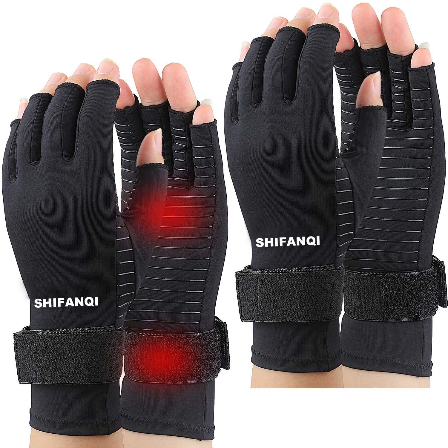 SHIFANQI 2 Pairs Pack Copper Compression Gloves, Arthritis Gloves for Women & Men, Carpal Tunnel Gloves, Relieve Arthritis Pain, Fingerless Design, Breathable Fabric Comfortable Fit (Small/Medium)