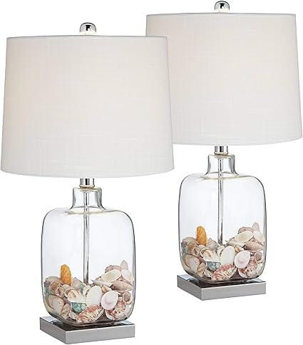 Amazon Com Coastal Accent Table Lamps Set Of 2 Clear Glass