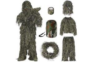 Seeutek 5 in 1 Ghillie Suit - 3D Camouflage Hunting Suits - Jacket, Pants, Hood, Carry Bag for Adults & Youth, M/L/XL/XXL