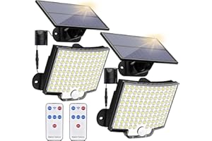 KERNOWO Solar Lights Outdoor, 106 LED 3000LM Solar Powered Motion Sensor Flood Lights with Remote, Dusk to Dawn Led Solar Security Wall Lights with 16.5Ft Cable IP65 Waterproof for Outside, Garage, 2 Pack