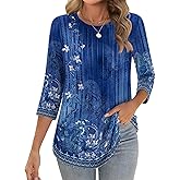 Zeagoo 3/4 Length Sleeve Womens Tops Crew Neck Loose Fit Shirts Pleated Cute Clothes Dressy Casual 2026 Summer Tunics
