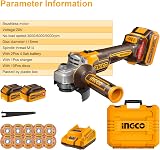 Ingco 115mm Cordless Brushless Angle Grinder 20V 9000RPM 2x4.0Ah Battery Set view 6