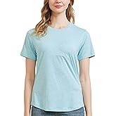 netdraw Women's Soft Heathered Bamboo Viscose T-Shirt Crew Neck Curved Hem Smooth Fashion Trendy Sleep Lounge Pajama Tops