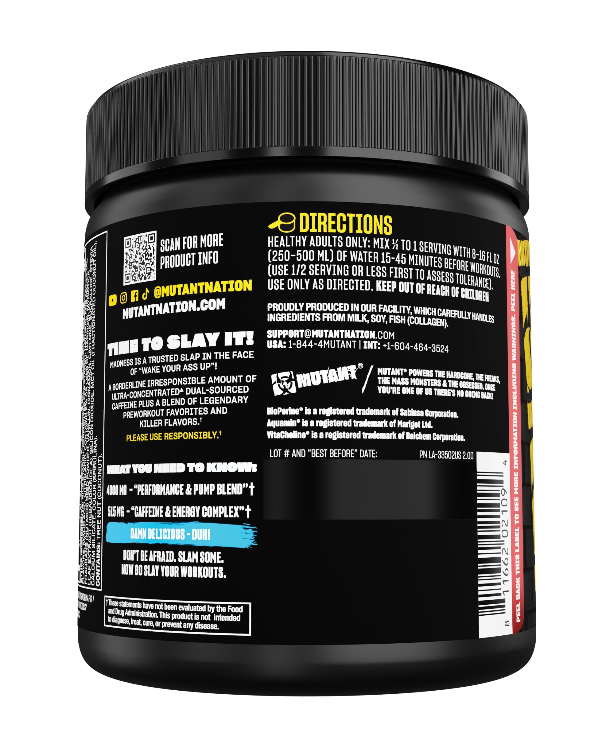 Mutant Madness | Pre Workout Powder Supplement Performance and Pump Blend Includes L-Citrulline, Beta-Alanine, Taurine, L-Tyrosine | 30 Serving | Blue Raspberry