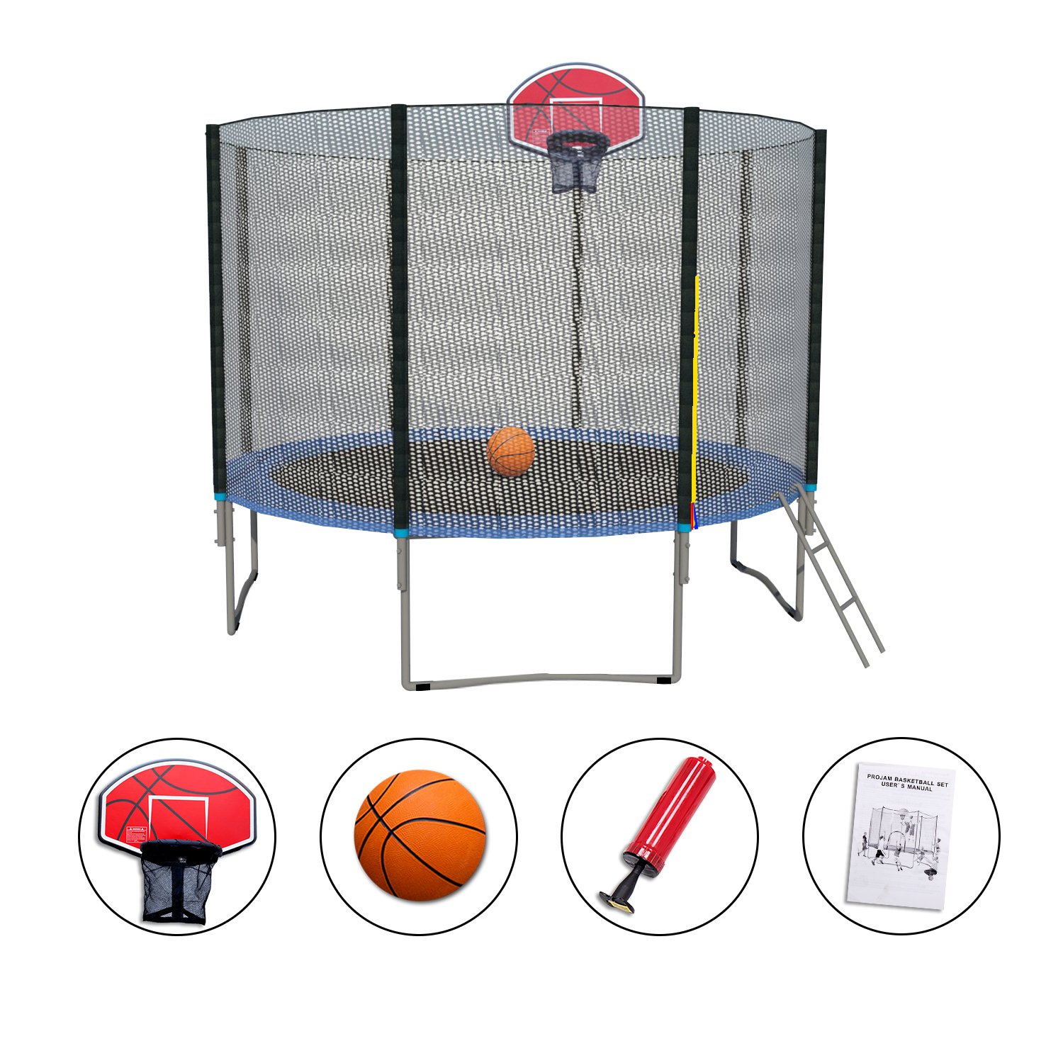 Exacme High Weight Limit Trampoline Safety Pad & Enclosure Net Ladder