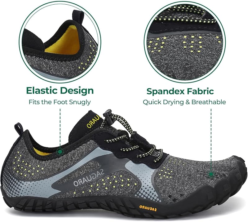 Chaussure Minimaliste Homme Barefoot Shoes Femme Légère Randonnée Chaussures de Trail Running Outdoor Fitness Barefoot Shoes avec Semelle Zero Drop Noir Fumé,GR.45