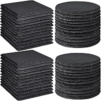 MAPRIAL 36 PCS Coasters for Drinks, 4 Inch 18P Square Blanks Slate Coaster Bulk, 18P Round Stone Coasters Natural Handmade Co