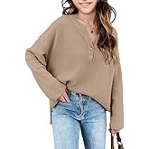 Girls Winter Sweaters 2026 Fashion Teen Tops Henley Kids V Neck Long Sleeve Loose Shirts Fall Warm Clothes