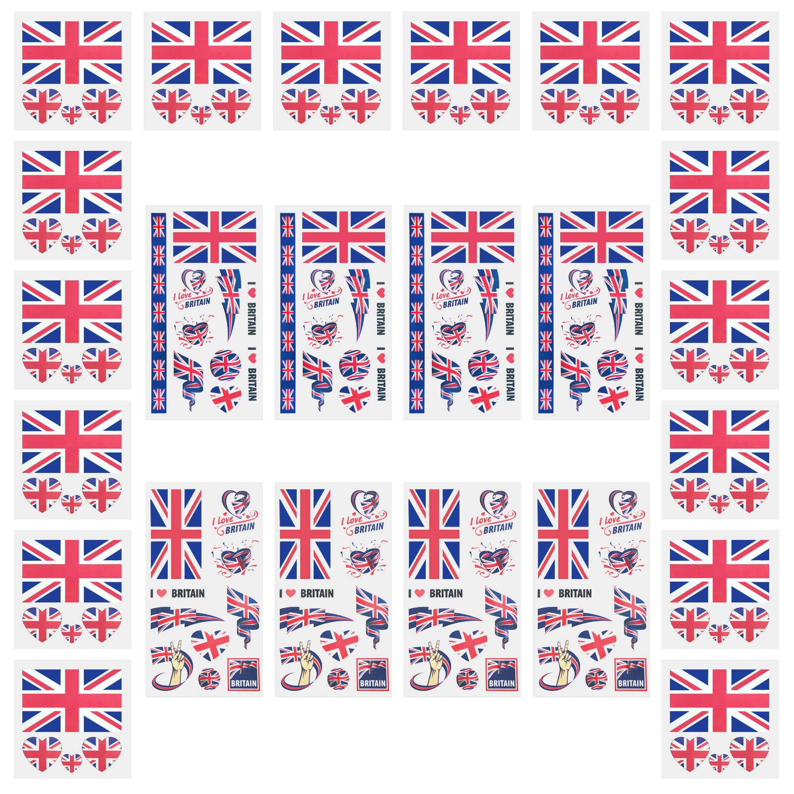 AhfuLife 24 Sheets Union Jack Flag Tattoos for VJ-Day 80th Anniversary- Temporary Tattoo Transfer Stickers for World Cup Olympic Decorations National Day Football Support Event (UK) — image 1