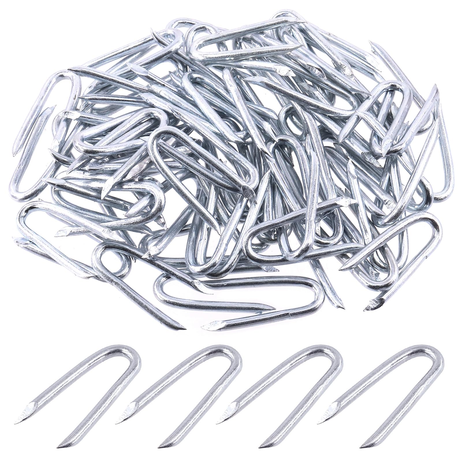 Keadic 200Pcs 40mm Length Steel Wire Fencing Staples, Galvanized U-Shaped Fasteners Nails for Wire Mesh and Woven Fencing