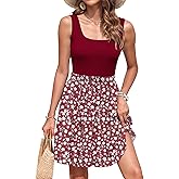 AUSELILY Womens Summer Dresses 2026 Sleeveless Floral Sundress Womens Casual Flowy Square Collar Mini Beach Dress with Pocket