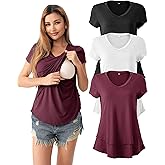 SUNNYBUY 3 Pack Hidden Nursing Tops for Breastfeeding Women Double Layer V Neck Maternity Shirts Postpartum Tee