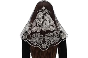 Bozidol Church Veil Triangular Mantilla - Cross Chalice Embroidered Vintage Catholic Mass Veil for Women