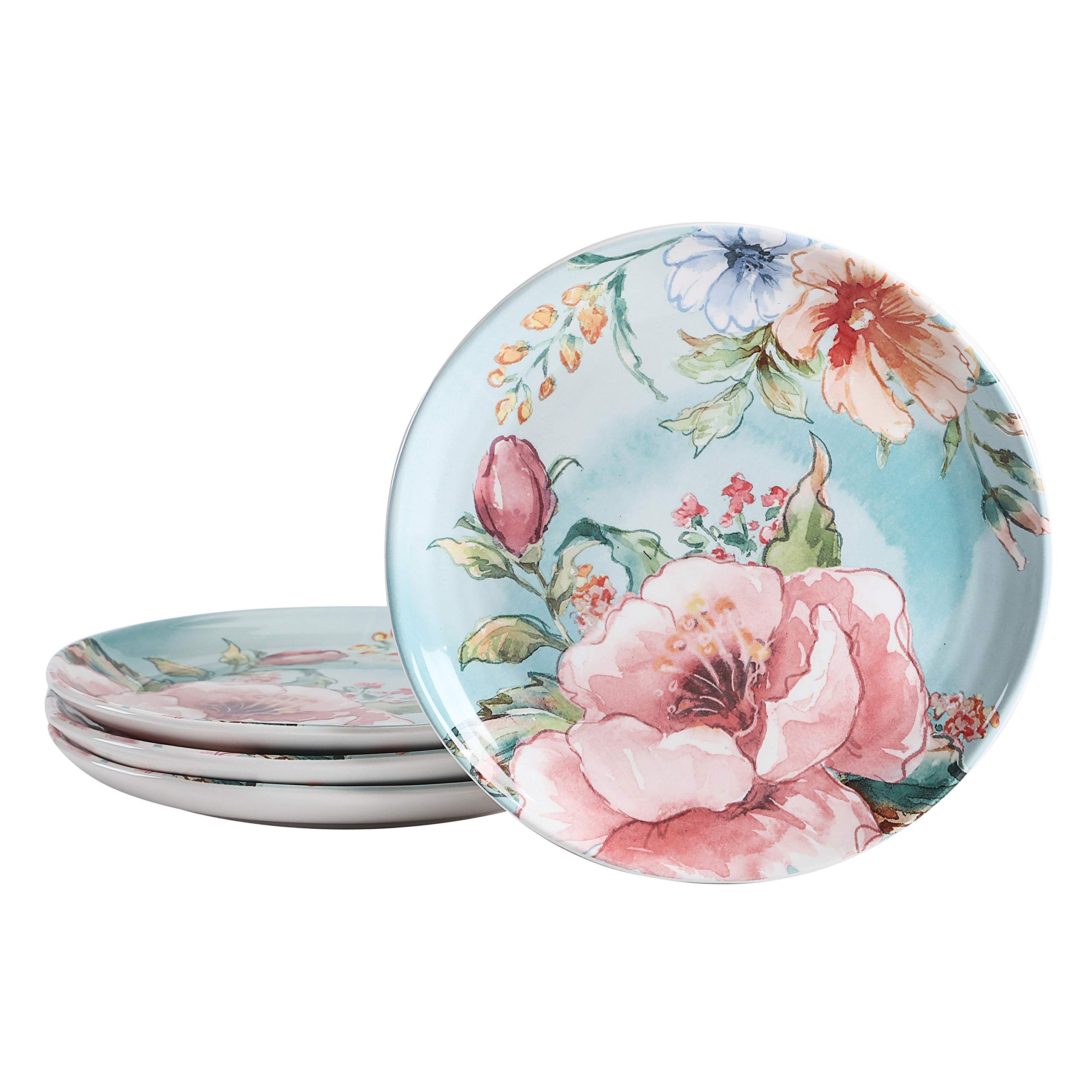 Bico Margret's Garden Ceramic Salad Plates, 22 cm, Set of 4, for Salad, Appetizer, Microwave & Dishwasher Safe
