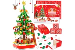 BOVEENY Advent Calendar 2024 Christmas Tree Building Blocks, Creative Gifts Advent Calendar with Warm Light, 24 Days 950 Pieces Christmas Countdown Calendar Set for Family Kids Adults