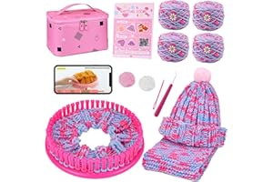 AHCo. Knitting Loom Kit for Girls Ages 6 7 8 10 11 12 – DIY Yarn Craft Set with Looms, Hooks, Storage Bag and Tools, Create Hats, Scarves, Coasters – Fun Gift for Beginners and Kids (Rose)