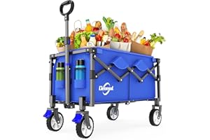 DEOMOD Collapsible Wagon Cart Foldable with 200lbs/80L Weight Capacity, Utility Grocery Shopping Cart with Wheels, Lightweight Portable Folding Wagon with Locking Caster, Blue
