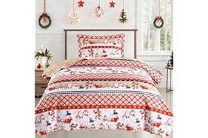 MarCielo Christmas Kids Quilt Set Lightweight Bedspread Coverlet Set (Twin)
