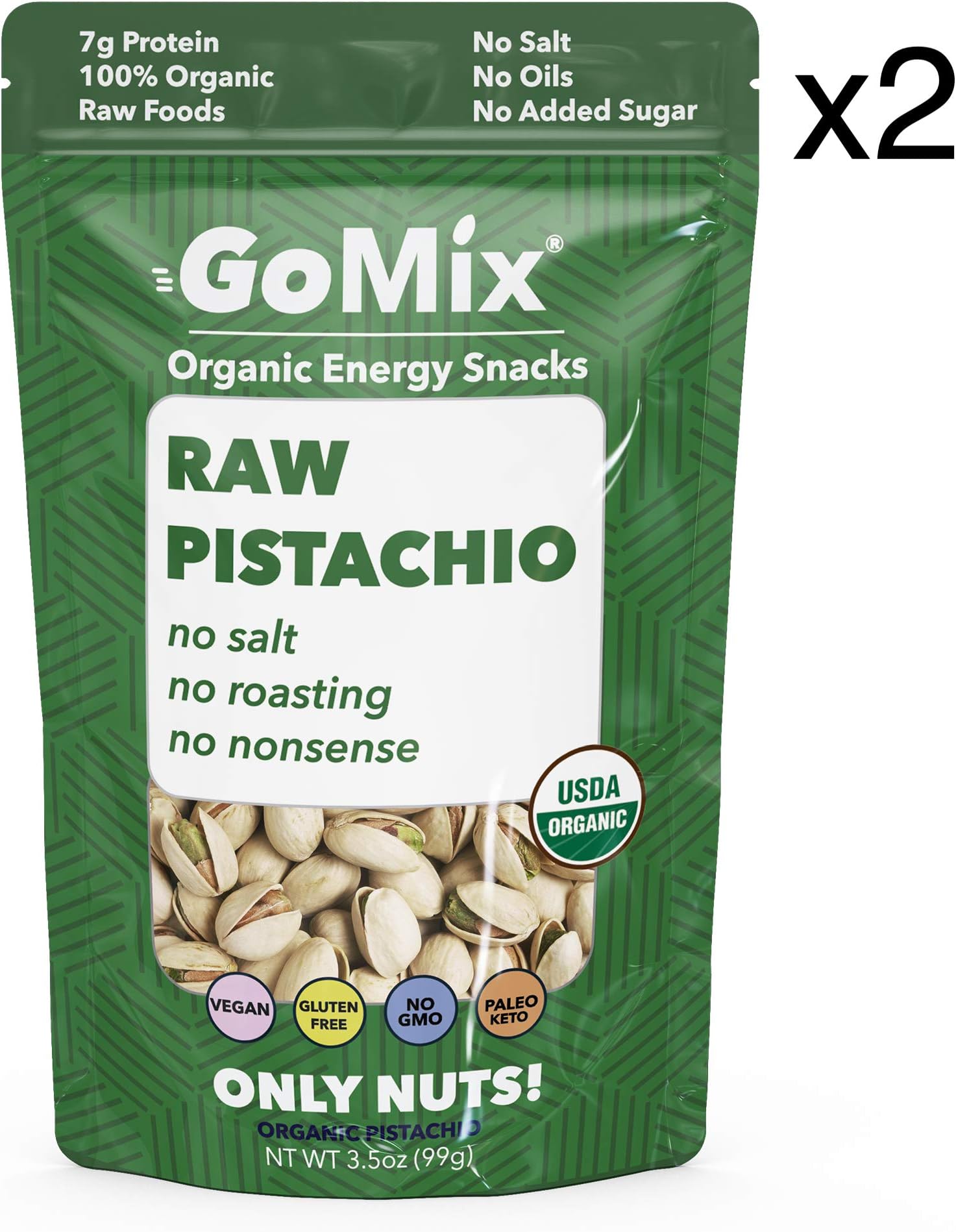 MiNU Organic Nuts (Organic Raw Pistachio In Shell 3.5 oz (2 bags))